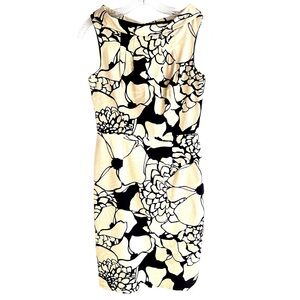 David Meister Beige and Black Floral Print Dress Size 4